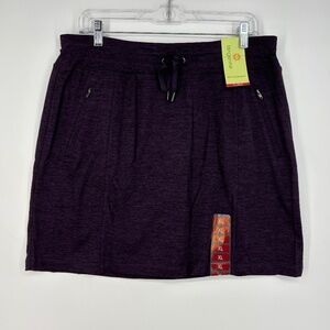 Tangerine Womens XL Soft Active Knit Skort Dark Plum Purple Pull-On Zip Pockets